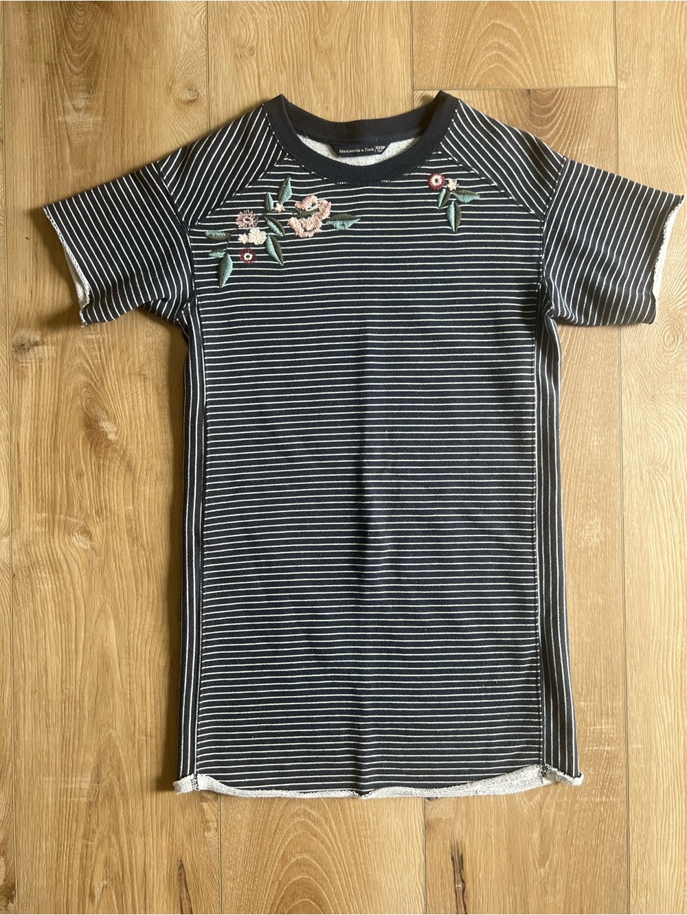Abercrombie & Fitch Navy & White Striped Dress with Floral Embroidery